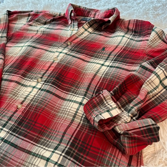 Ralph Lauren Classic Fit Plaid Red Green Flannel Size Large - Picture 9 of 13
